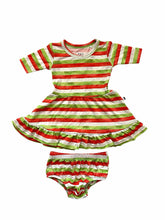 Load image into Gallery viewer, Christmas Stripes Girls Dress with bottoms