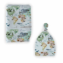 Load image into Gallery viewer, World Map Swaddle with Hat