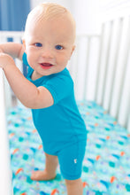 Load image into Gallery viewer, Tidal Teal Shorts Romper