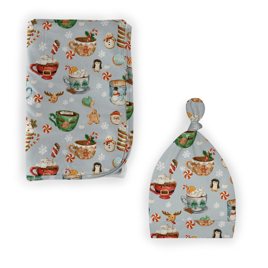Grey Cocoa Cups Swaddle with Hat