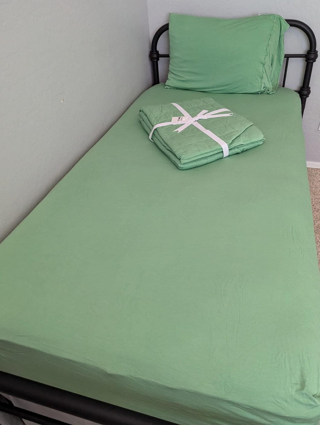 Grassy Green Twin Fitted Sheet Plus Pillowcase