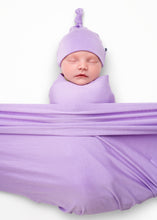 Load image into Gallery viewer, Lavender Lillies Swaddle with Hat
