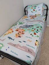 Load image into Gallery viewer, World Map Twin Fitted Sheet Plus Pillowcase

